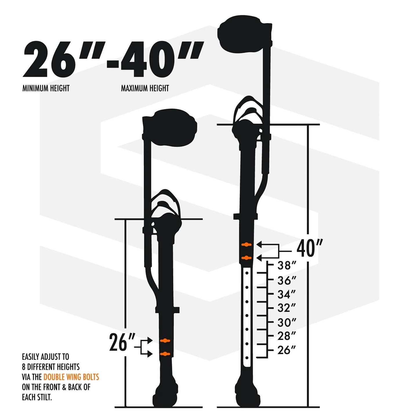 SurPro Double-Sided Drywall Stilts, Magnesium Base, 26” - 40” Height, QuadLock Contractor-Grade Stilts (S2-M-2640) for Drywallers, Painters, Ceiling Work, Stilts Drywall