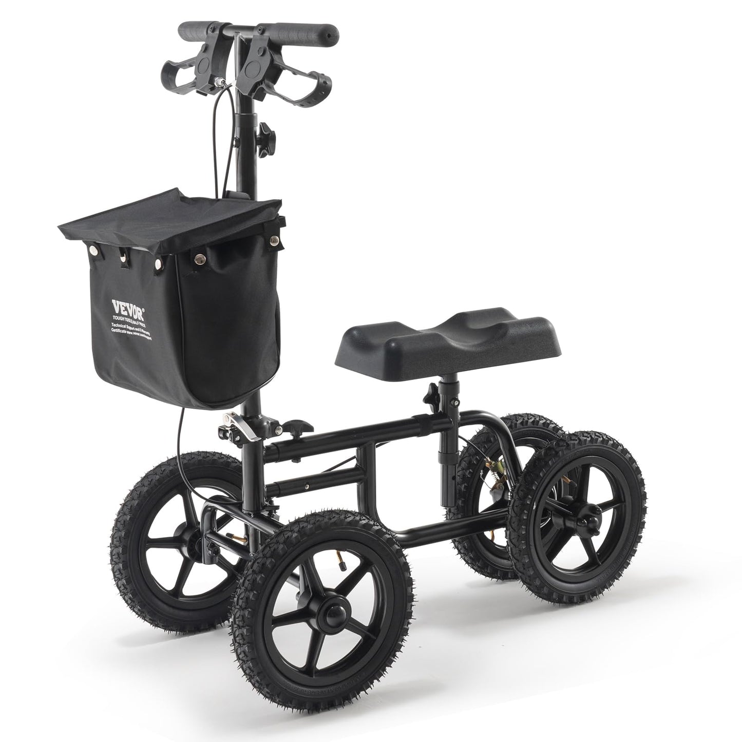 VEVOR Knee Scooter, Folding & Height-Adjustable Steerable Knee Walker, Carbon Steel Leg Recovery Scooter with 12" All-Terrain Wheels, Dual Brakes, Ideal for Broken Ankle Foot Injuries, 350LBS