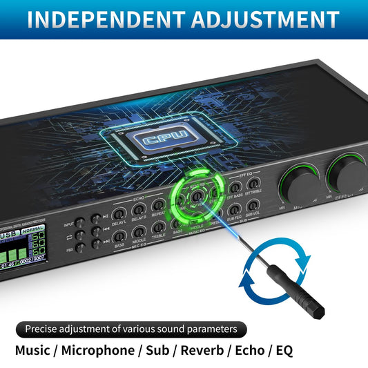 XTUGA AM100 Professional KTV Digital Vocal Effect Processor Anti-howling Audio Processor Echo Effector USB Bluetooth Optical for Household Reverberator Karaoke,Stage,Performance,Wedding