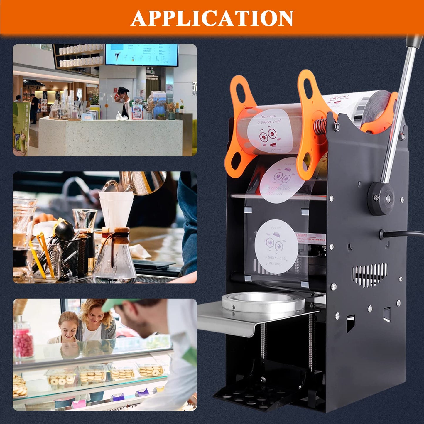 UNOPENED JIAWANSHUN Manual Cup Sealing Machine Electric Cup Sealer for Bubble Boba Milk Tea Cup Sealer for Height 170mm φ90mm/95mm Plastic and Paper Cup (110V)