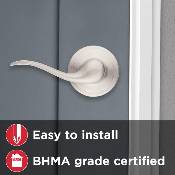 Kwikset Tustin Dummy Door Handle, Single Sided Lever for Closets, French Double Doors, and Pantry, Satin Nickel Non-Turning Left Handed Interior Push/Pull Lever,