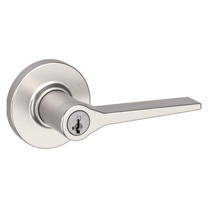 Hollis Round Rose Satin Nickel Keyed Entry Door Handle Featuring SmartKey Security