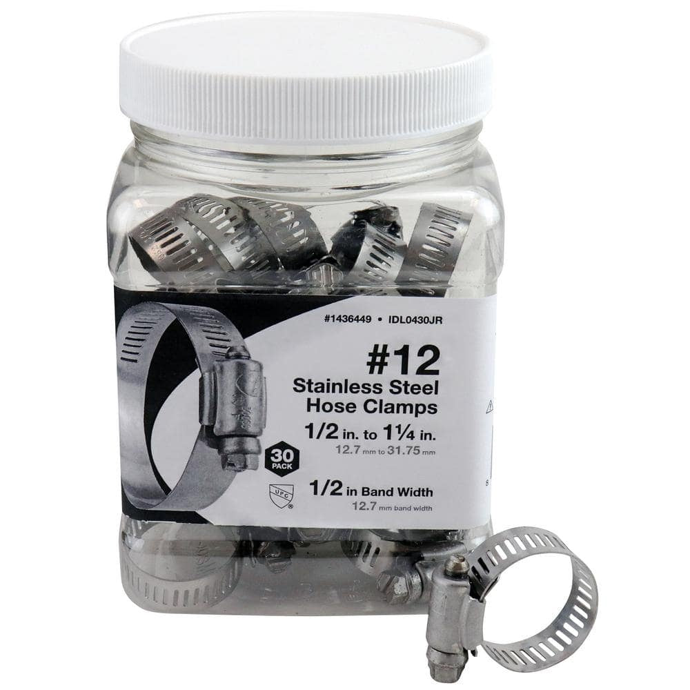 1/2 in. to 1-1/4 in. Stainless Steel Hose Clamp Jar - No. 12 (30-Pack)