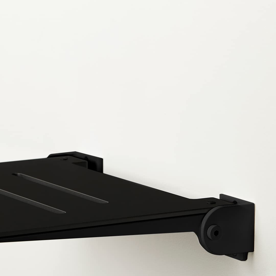 Seachrome 18 inch Silhouette Slimline Folding Wall Mount Shower Bench Seat, Matte Black Seat with Matte Black Frame