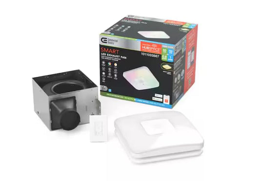 Commercial Electric 80/110 CFM Ceiling Mount Room Side Installation Smart Bathroom Exhaust Fan and Bluetooth Speaker Powered by Hubspace BF1112