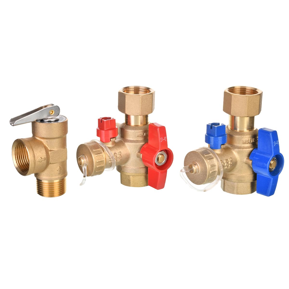 Tankless Water Heater Brass Isolation Valve Kit with Pressure Relief Valve - Universal Fitment, Compact Design, 3/4 in.