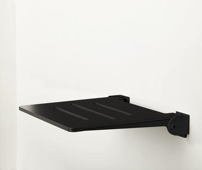 Seachrome 18 inch Silhouette Slimline Folding Wall Mount Shower Bench Seat, Matte Black Seat with Matte Black Frame