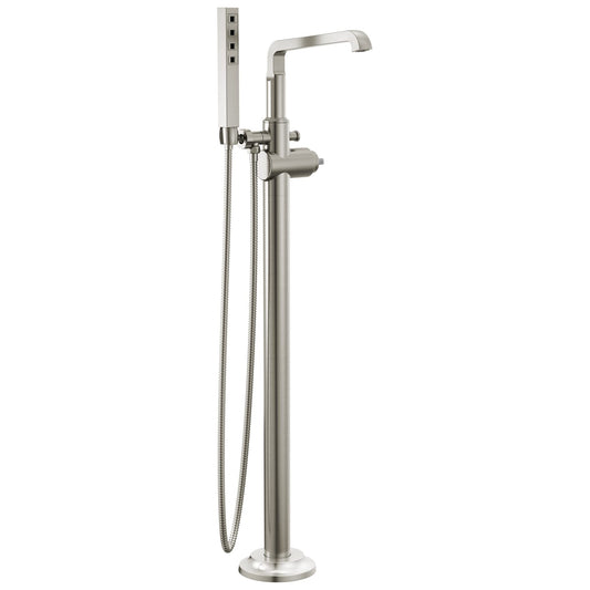 Delta Faucet Tetra Floor-Mount Freestanding Tub Filler with Hand Held Shower, Brushed Nickel Tub Faucet, Lumicoat Stainless T4789-PR-LHP-FL (Valve and Handle Not Included)