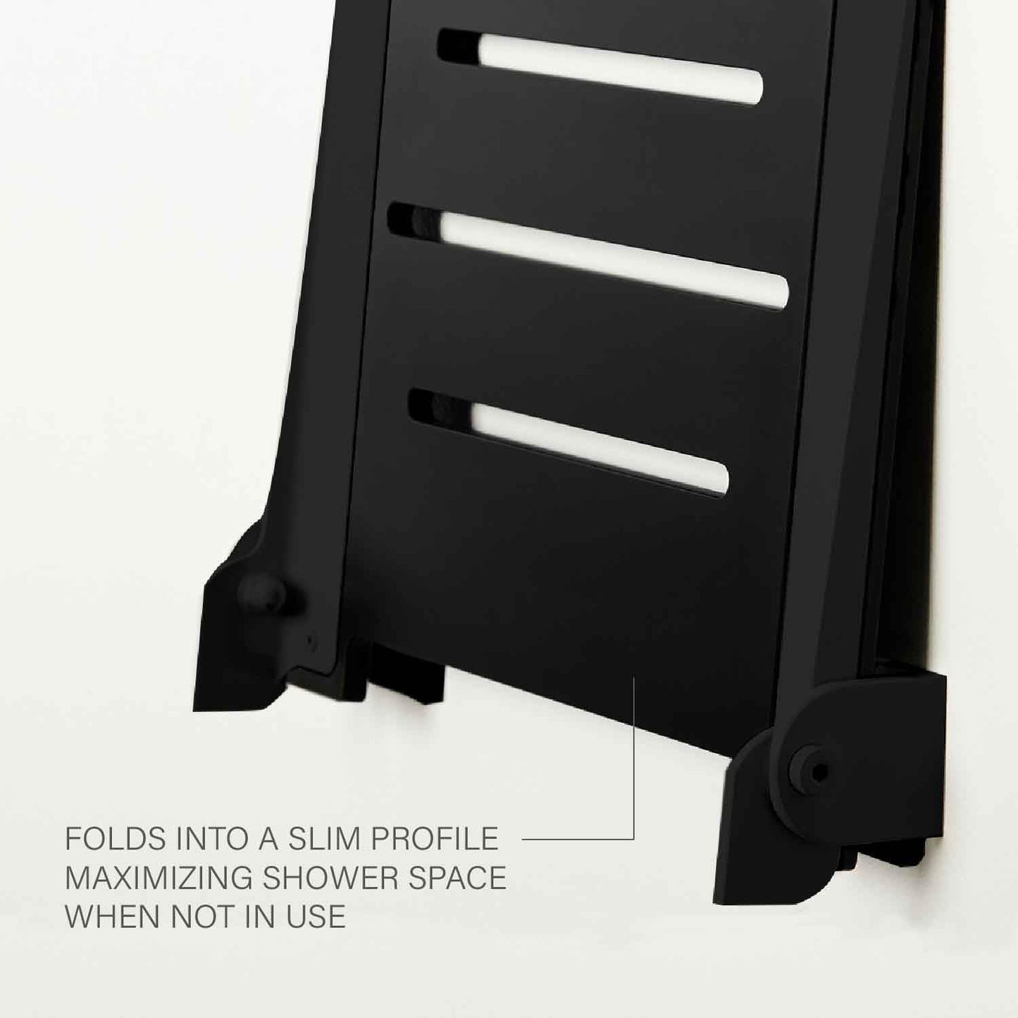 Seachrome 18 inch Silhouette Slimline Folding Wall Mount Shower Bench Seat, Matte Black Seat with Matte Black Frame