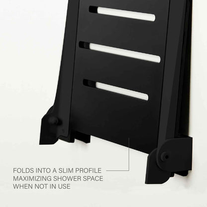 Seachrome 18 inch Silhouette Slimline Folding Wall Mount Shower Bench Seat, Matte Black Seat with Matte Black Frame