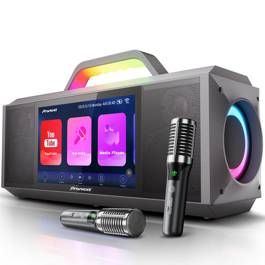 Pronext Karaoke Machine with Lyrics Display for Adults Kids, 200W Sound, 10 Inches Touch Screen, 2 Wireless Microphones, Portable Karaoke PA System, Connects to TV for Home, Party, or Backyard