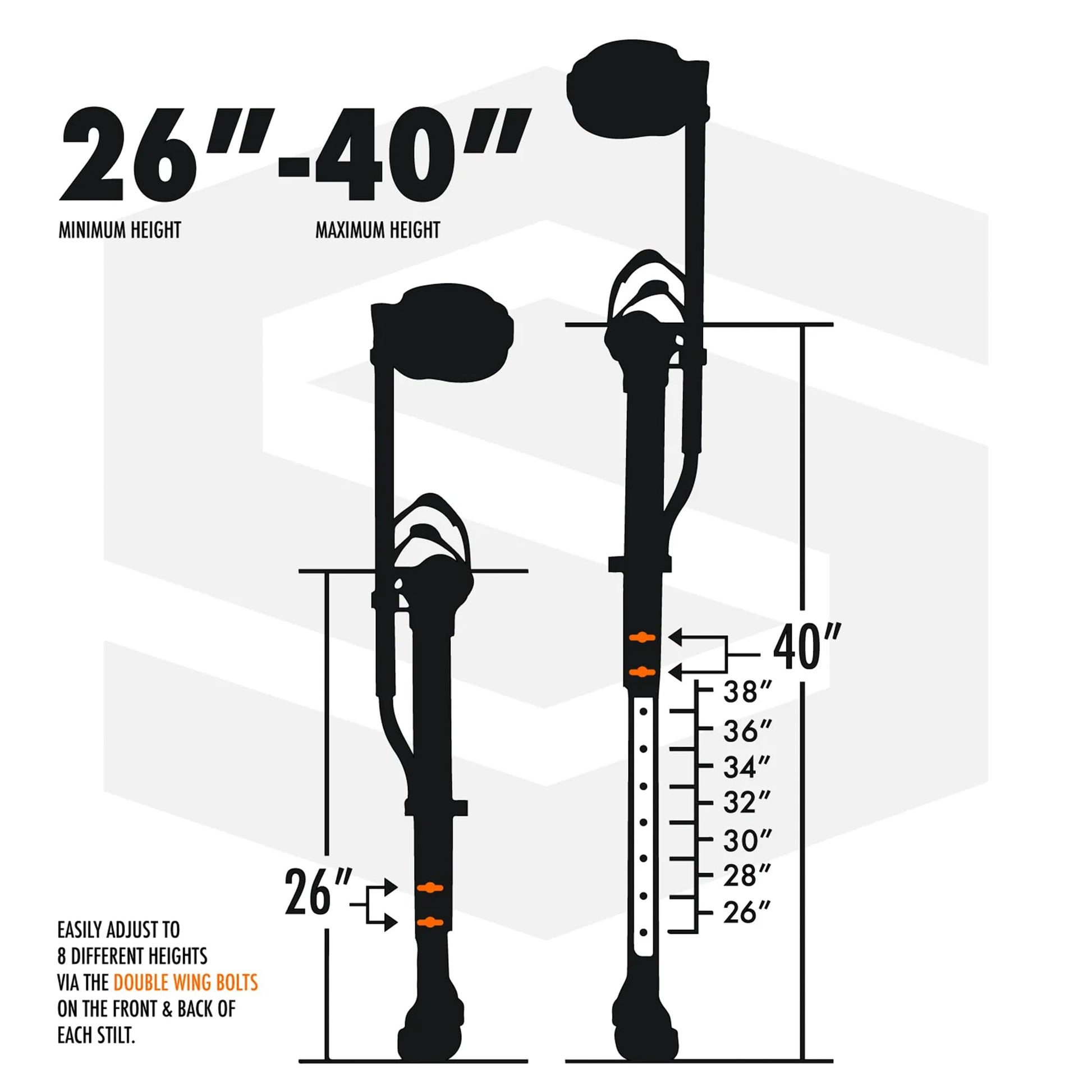 SurPro Double-Sided Drywall Stilts, Magnesium Base, 26” - 40” Height, QuadLock Contractor-Grade Stilts (S2-M-2640) for Drywallers, Painters, Ceiling Work, Stilts Drywall