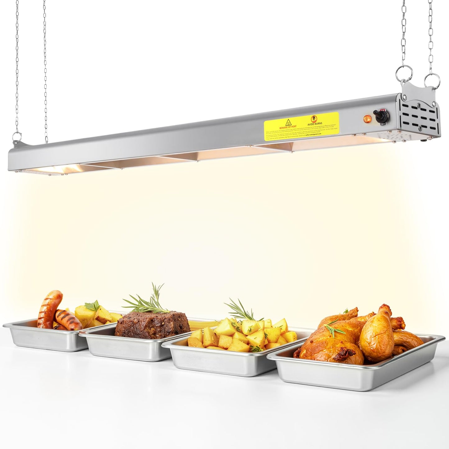 Hiteemer 48-Inch Food Heat Lamp, 1350W Commercial Food Warmer Lamp Electric Strip Heater Overhead Stainless Steel Heat Lamps for Buffet Restaurant Parties Catering, Sliver 115V