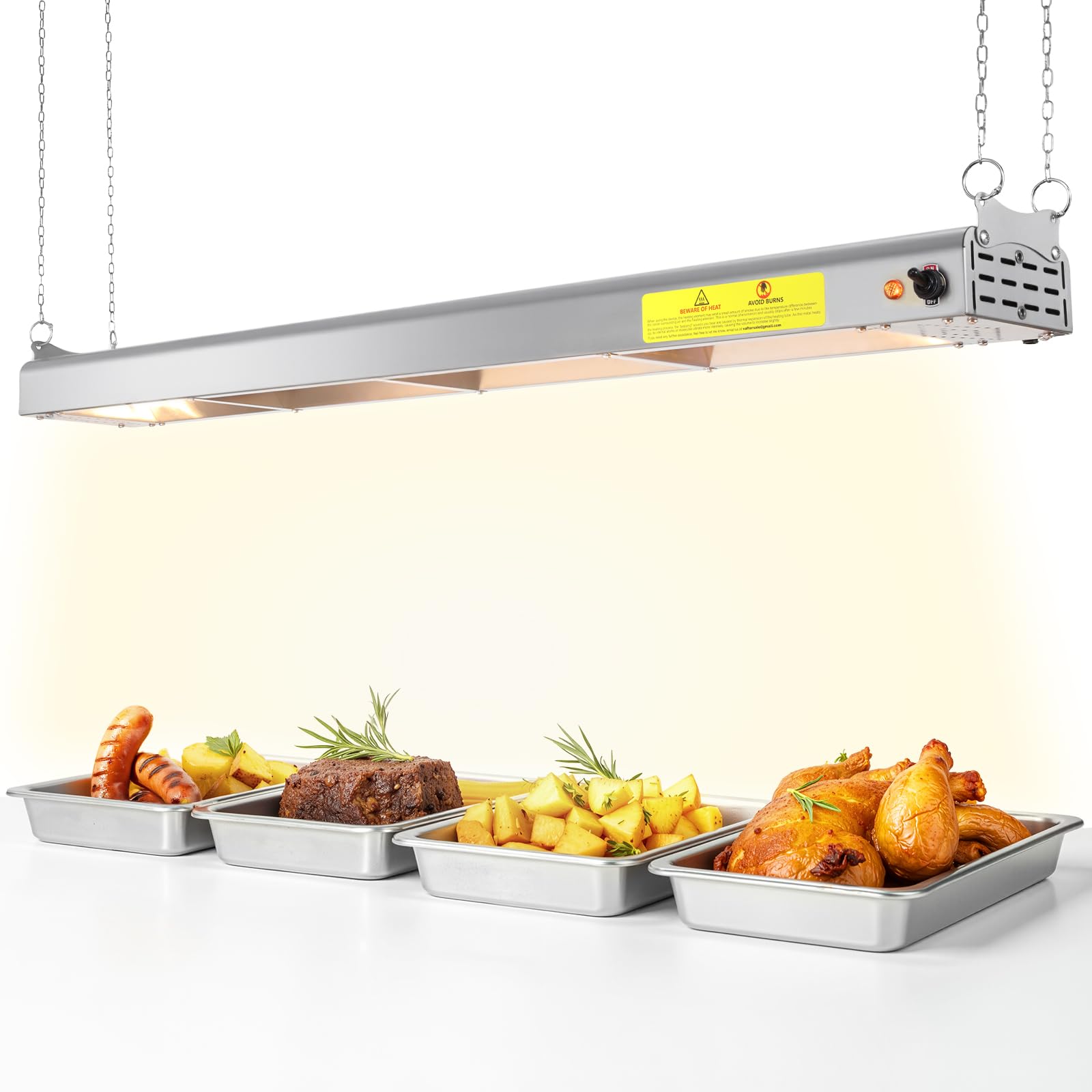 Hiteemer 48-Inch Food Heat Lamp, 1350W Commercial Food Warmer Lamp Electric Strip Heater Overhead Stainless Steel Heat Lamps for Buffet Restaurant Parties Catering, Sliver 115V