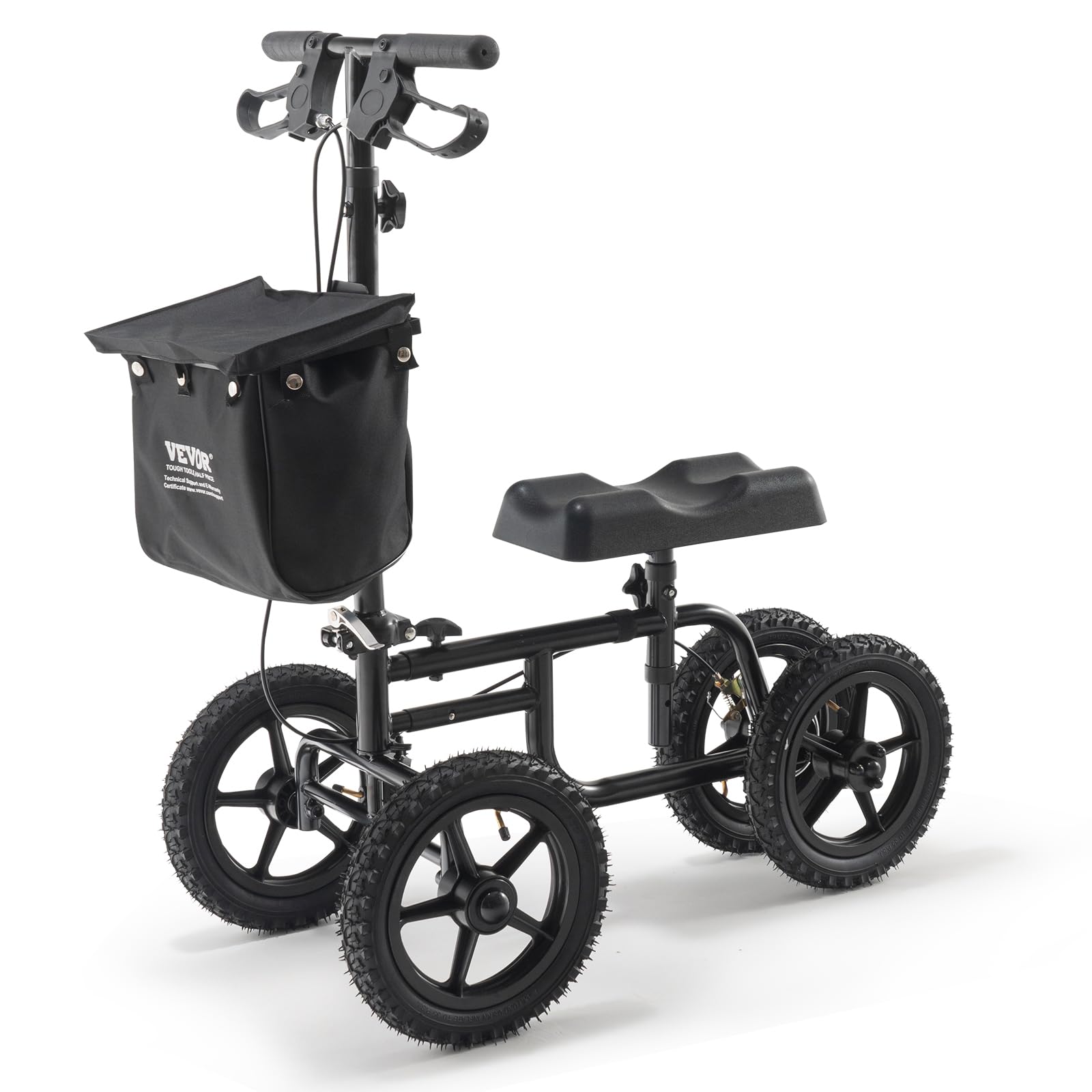 VEVOR Knee Scooter, Folding & Height-Adjustable Steerable Knee Walker, Carbon Steel Leg Recovery Scooter with 12" All-Terrain Wheels, Dual Brakes, Ideal for Broken Ankle Foot Injuries, 350LBS