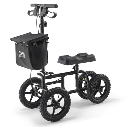 VEVOR Knee Scooter, Folding & Height-Adjustable Steerable Knee Walker, Carbon Steel Leg Recovery Scooter with 12" All-Terrain Wheels, Dual Brakes, Ideal for Broken Ankle Foot Injuries, 350LBS