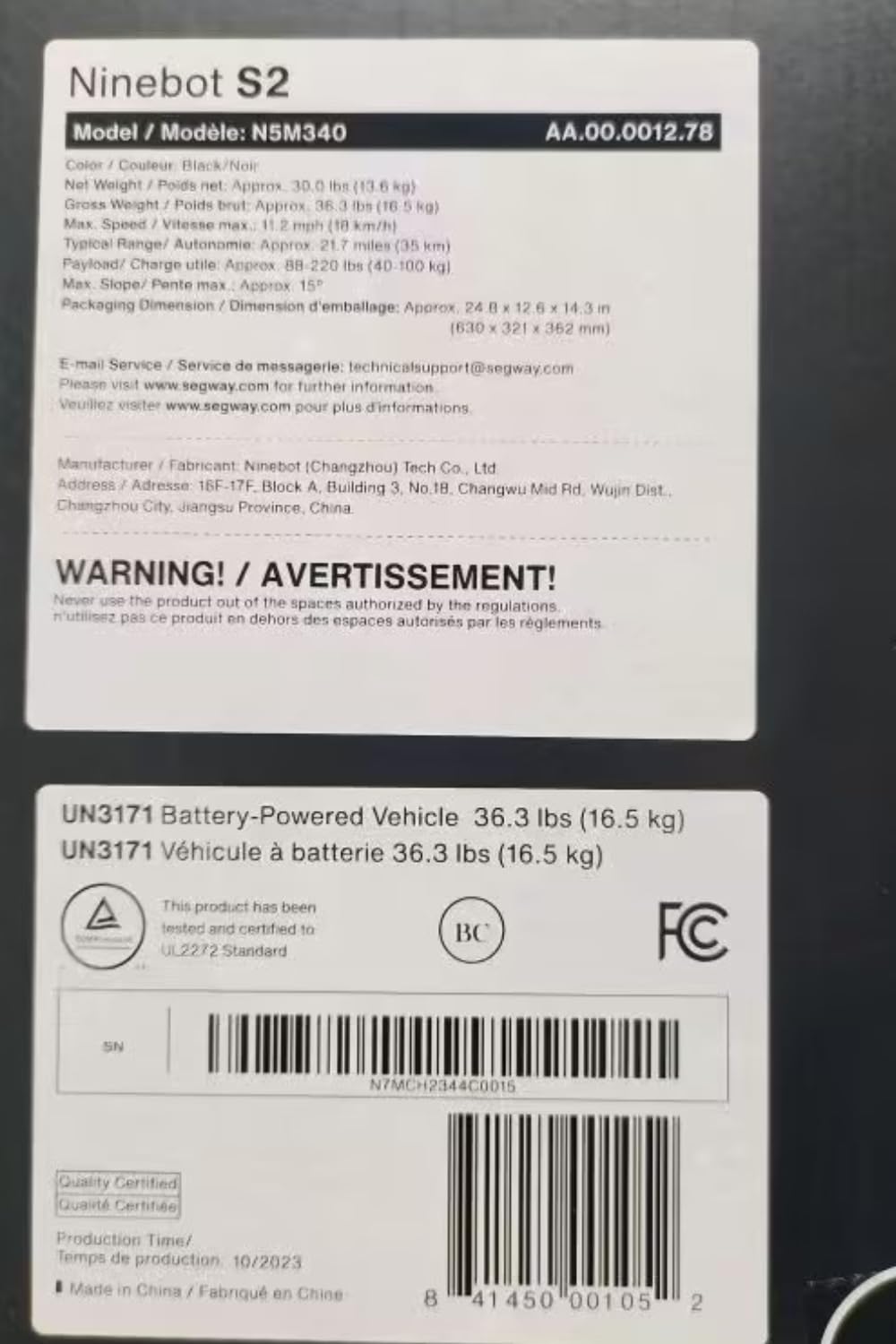 (NO CHARGER) Segway Ninebot S2 Electric Self-Balancing Scooter - Master Your Commute w/t 11.2 mph Max. Speed, 21.7 Mi Range, 10.5â€ Off Road Tires, Compatible w/t Gokart Kit, UL-2272 Certified