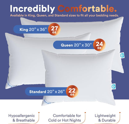 Continental Bedding 100% Siberian Goose Down Pillow 800 Fill Power, Firm, King, White