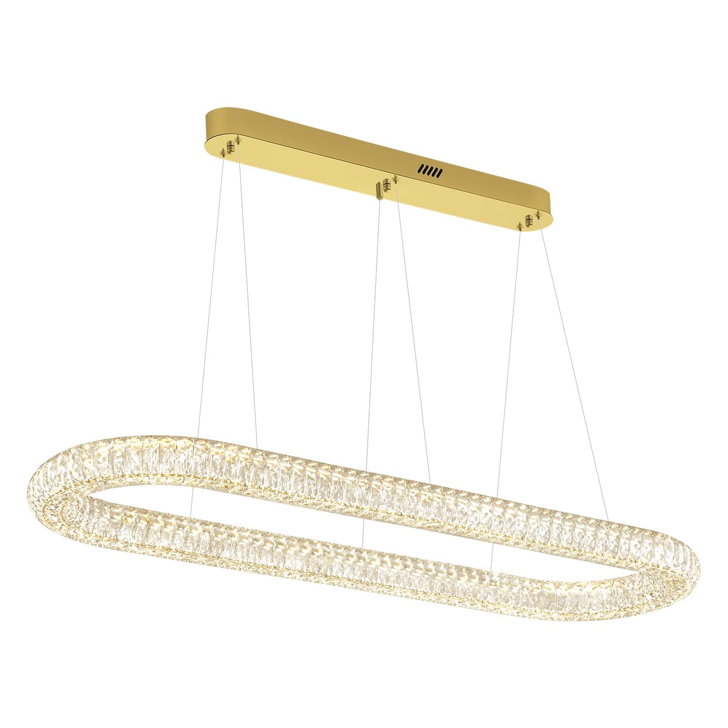 Oval Crystal Chandelier, 47.2'' Gold Crystal Ring Pendant Light for Kitchen Island Modern Linear Oval Chandeliers for Dining Room Dimmable 3000K-6000K