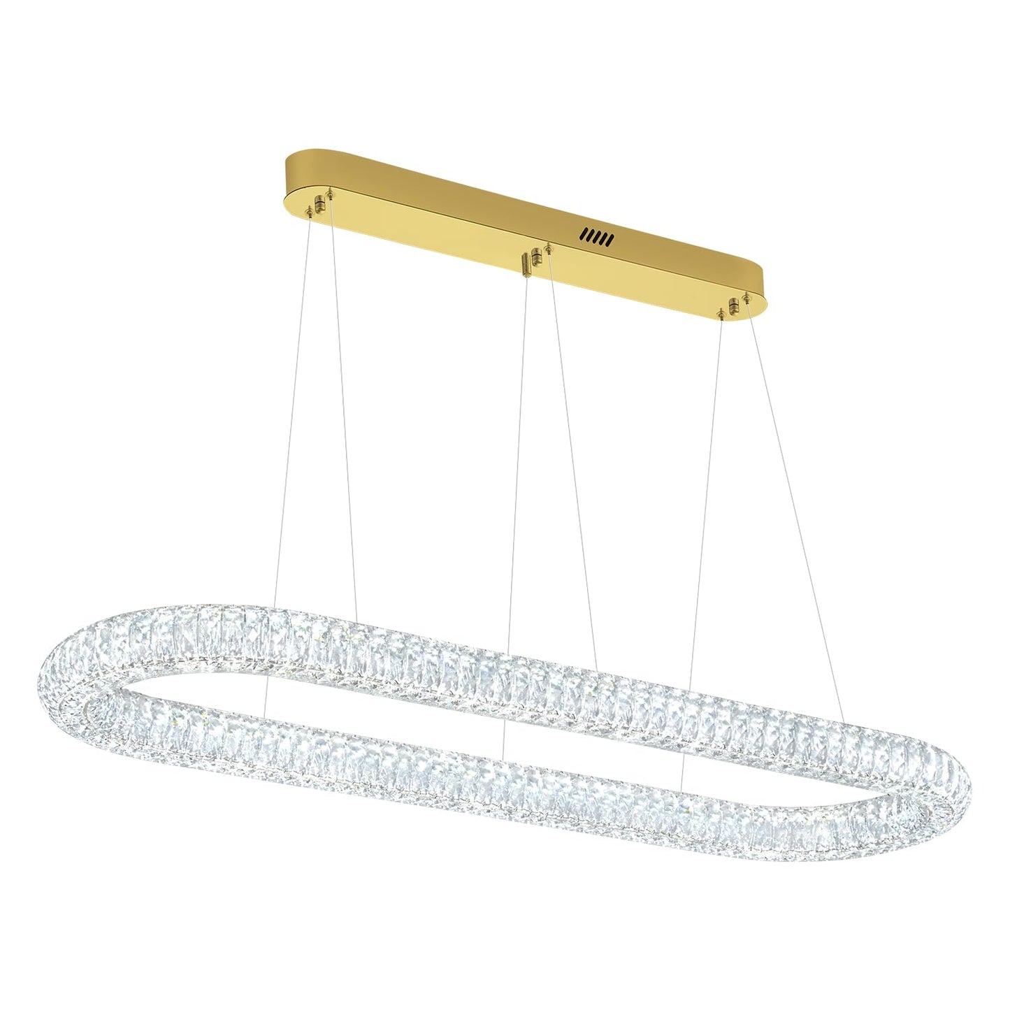 Oval Crystal Chandelier, 47.2'' Gold Crystal Ring Pendant Light for Kitchen Island Modern Linear Oval Chandeliers for Dining Room Dimmable 3000K-6000K