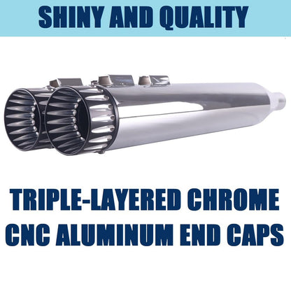 SHARKROAD Slip On Mufflers 4" Exhaust Pipe for Harley Touring 2009-2016 Bagger Pair Chrome-HDMF-409520CC