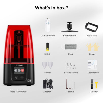 ELEGOO Mars 4 MSLA 3D Printer with 7" 9K Monochrome LCD, UV Resin Photocuring Printer, Multiple Print Modes, Printing Size of 6.04 x 3.06 x 6.89 inches
