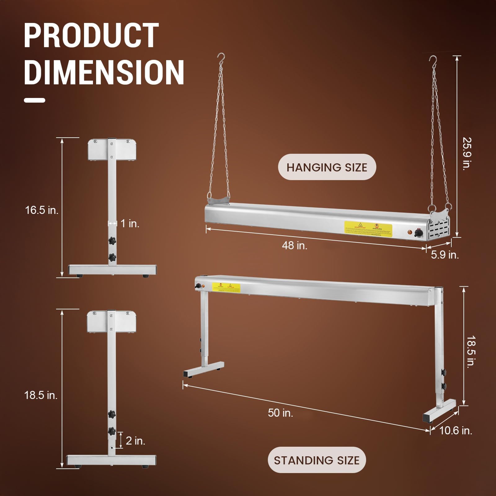 Hiteemer 48-Inch Food Heat Lamp, 1350W Commercial Food Warmer Lamp Electric Strip Heater Overhead Stainless Steel Heat Lamps for Buffet Restaurant Parties Catering, Sliver 115V