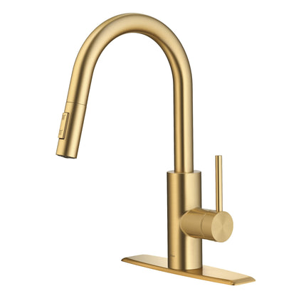 KRAUS Olettoâ„¢ Single Handle Pull Down Kitchen Faucet in Brushed Brass Finish