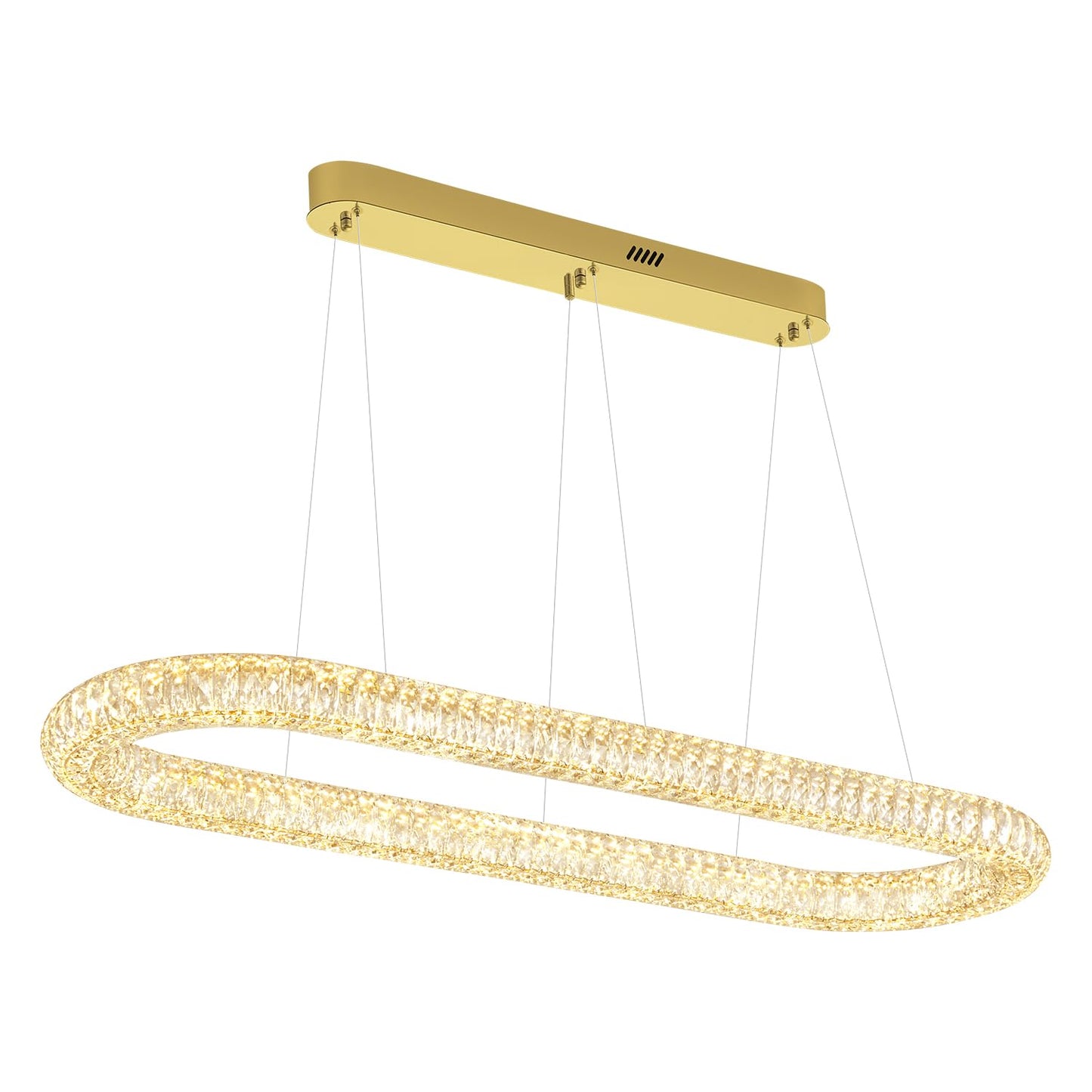 Oval Crystal Chandelier, 47.2'' Gold Crystal Ring Pendant Light for Kitchen Island Modern Linear Oval Chandeliers for Dining Room Dimmable 3000K-6000K
