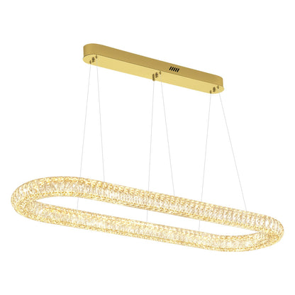 Oval Crystal Chandelier, 47.2'' Gold Crystal Ring Pendant Light for Kitchen Island Modern Linear Oval Chandeliers for Dining Room Dimmable 3000K-6000K