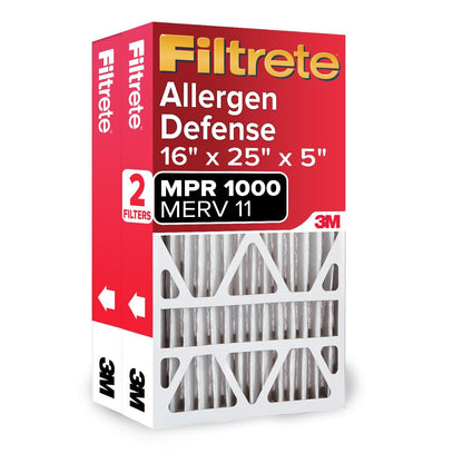 Filtrete 16x25x5 AC Furnace Air Filter, MPR 1000, MERV 11, Fits Lennox Devices, Allergen Defense, Electrostatic Air Cleaning Filter, 2-Pack (actual size 15.63 x 24.74 x 4.31)