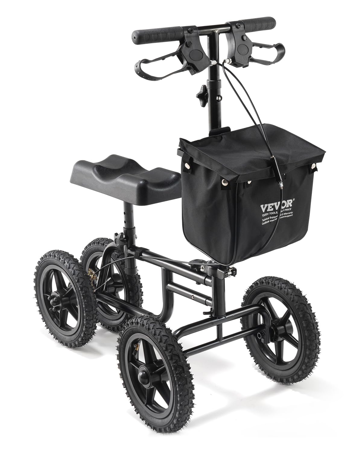 VEVOR Knee Scooter, Folding & Height-Adjustable Steerable Knee Walker, Carbon Steel Leg Recovery Scooter with 12" All-Terrain Wheels, Dual Brakes, Ideal for Broken Ankle Foot Injuries, 350LBS