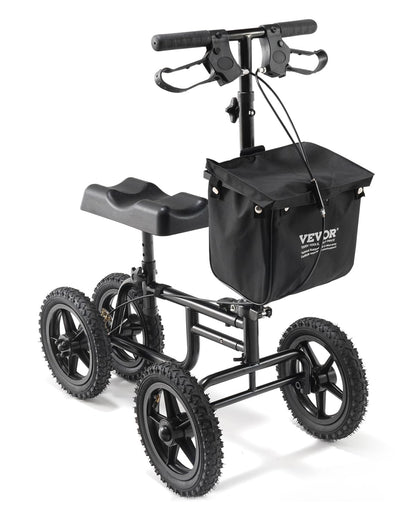 VEVOR Knee Scooter, Folding & Height-Adjustable Steerable Knee Walker, Carbon Steel Leg Recovery Scooter with 12" All-Terrain Wheels, Dual Brakes, Ideal for Broken Ankle Foot Injuries, 350LBS