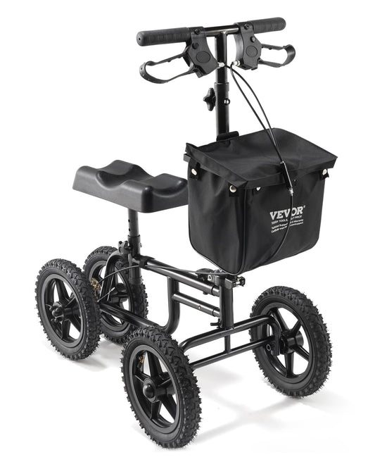 VEVOR Knee Scooter, Folding & Height-Adjustable Steerable Knee Walker, Carbon Steel Leg Recovery Scooter with 12" All-Terrain Wheels, Dual Brakes, Ideal for Broken Ankle Foot Injuries, 350LBS