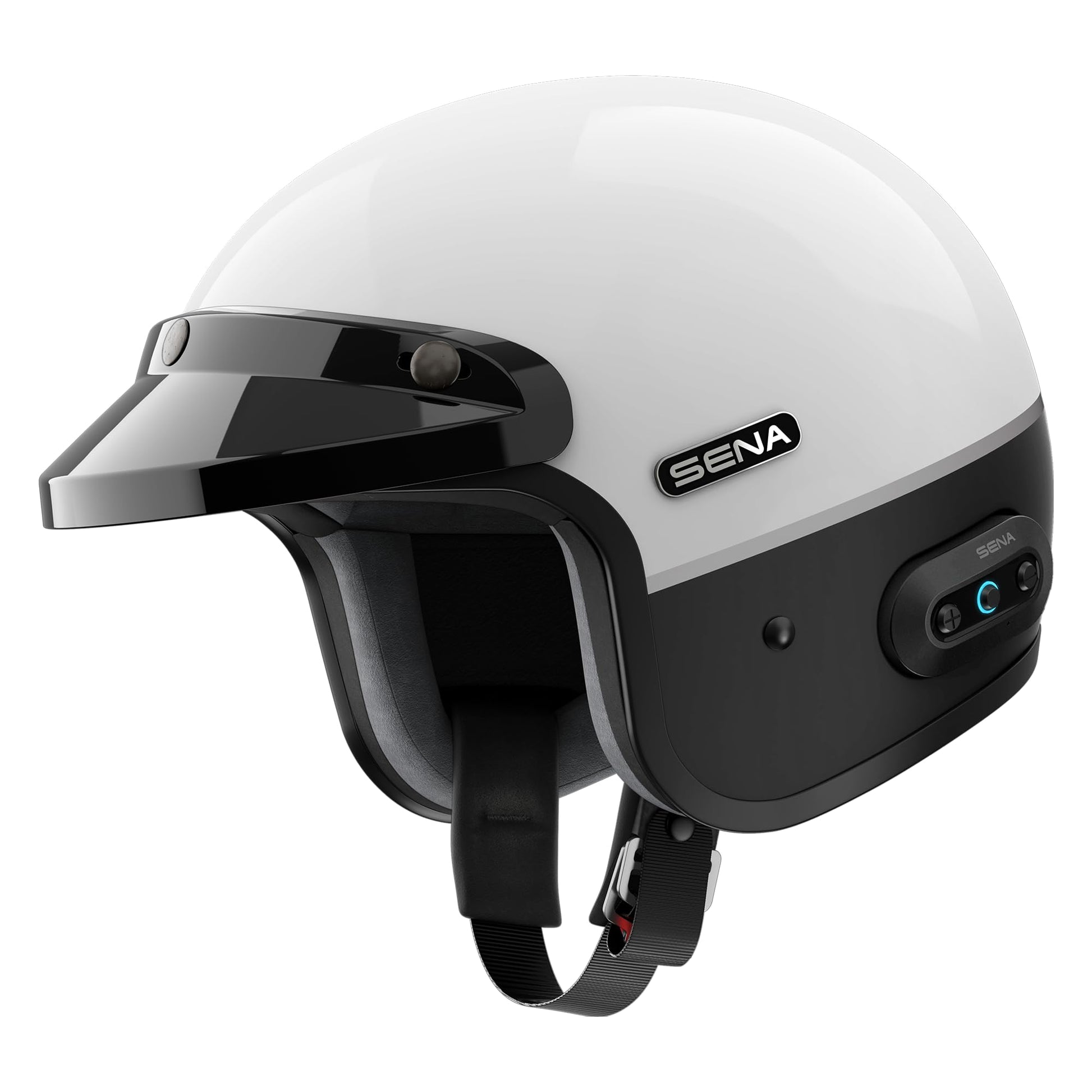 Sena Surge Mesh Intercom Enabled Open Face Smart Motorcycle Helmet (Gloss White/Matte Black, XXL)