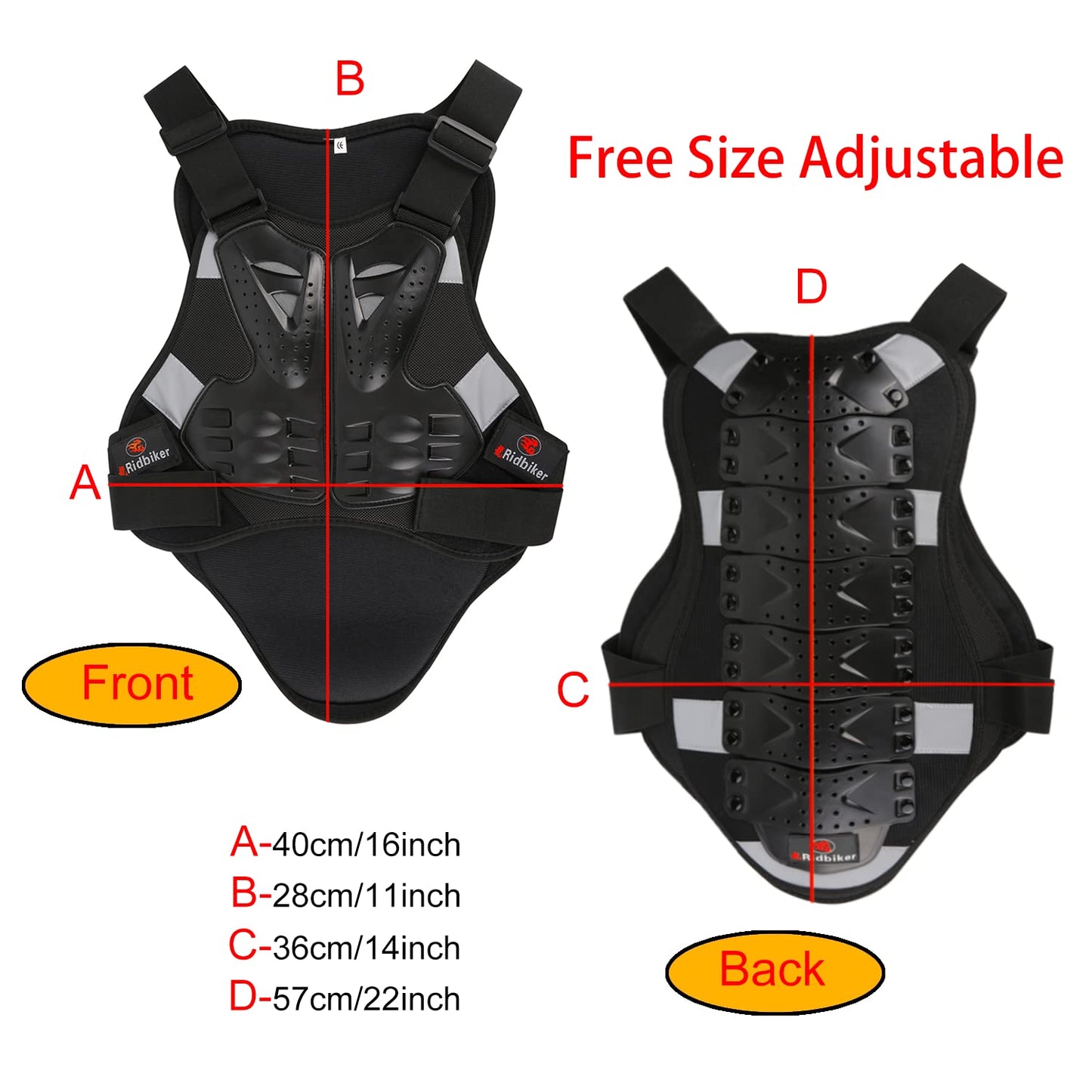 Dirt Bike Chest Protector Motocross Body Armor Vest, Motorcycle Gear for Men Off-Road Racing Body Armor Reflective Vest (Black, Large)