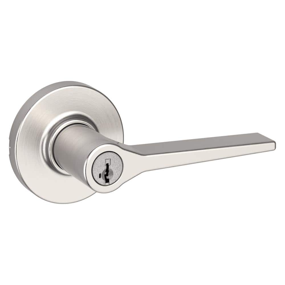 Hollis Round Rose Satin Nickel Keyed Entry Door Handle Featuring SmartKey Security