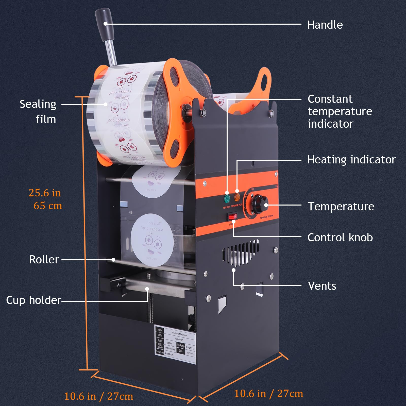 UNOPENED JIAWANSHUN Manual Cup Sealing Machine Electric Cup Sealer for Bubble Boba Milk Tea Cup Sealer for Height 170mm Ï†90mm/95mm Plastic and Paper Cup (110V)