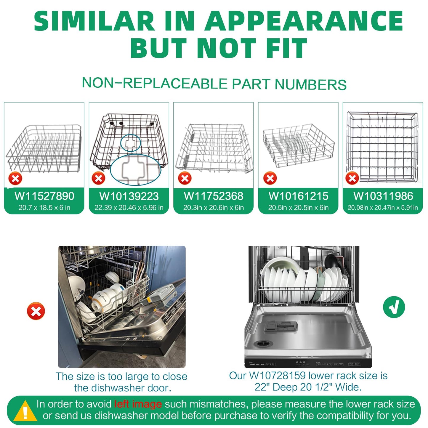 Upgraded W10728159 OEM Dishwasher Lower Rack Fit for Kitchenaid Dishwasher Rack, W10525646 W10780925 Dishwasher Rack Lower Intended for Maytag Dishwasher Parts Deep 22in Wide 20.5in 3-Year Service