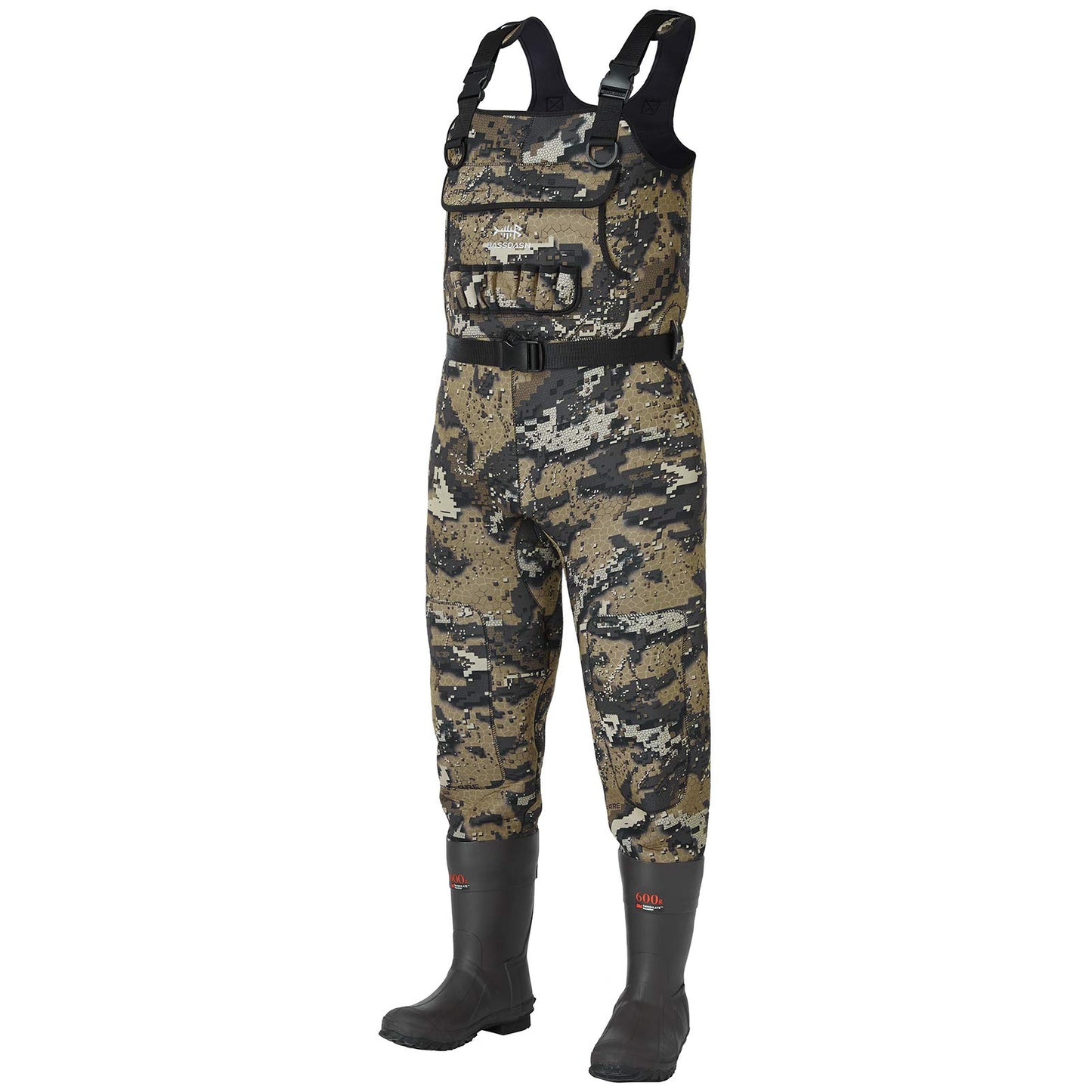 BASSDASH Bare Camo Neoprene Chest Fishing Hunting Waders for Men with 600 Grams Insulated Rubber Bootfoot