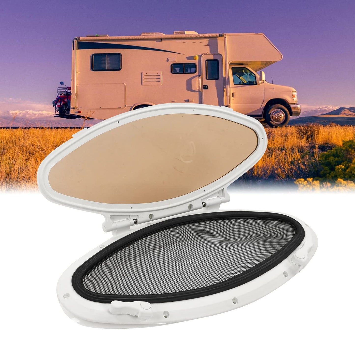 Marine Hatch Porthole Window, Oval Opening Portlight Window Anti Sturdy 470x210mm with Screen for Yacht