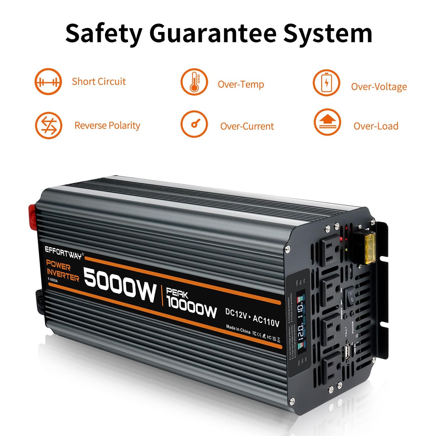 5000 watt Power Inverter DC 12V to AC 110V/120V Converter,10000w Peak.Comes with LCD Display,Wireless Controller, 4AC outlets,1USB.RV Inverter,Suitable for Camping,and Off-Grid Solar Inverter Systems