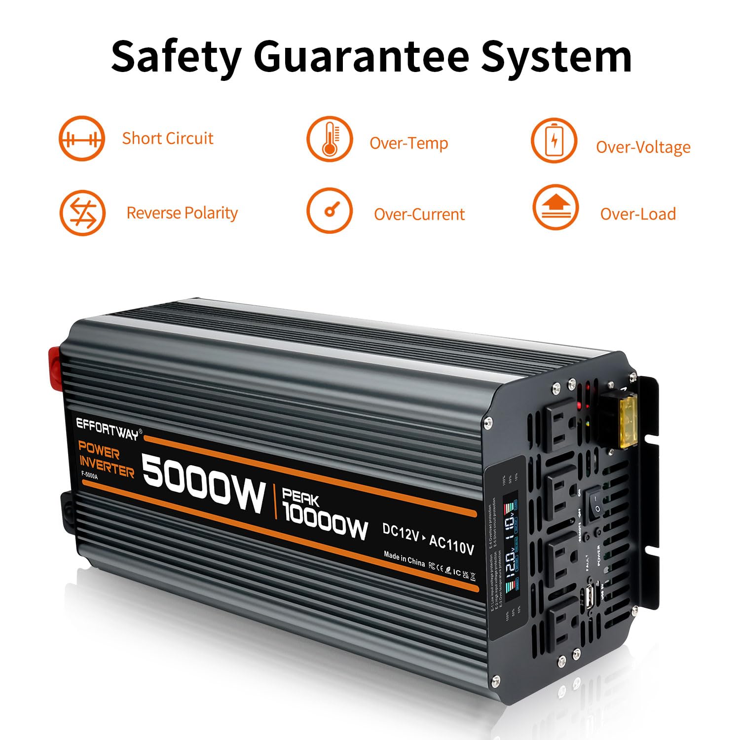 5000 watt Power Inverter DC 12V to AC 110V/120V Converter,10000w Peak.Comes with LCD Display,Wireless Controller, 4AC outlets,1USB.RV Inverter,Suitable for Camping,and Off-Grid Solar Inverter Systems