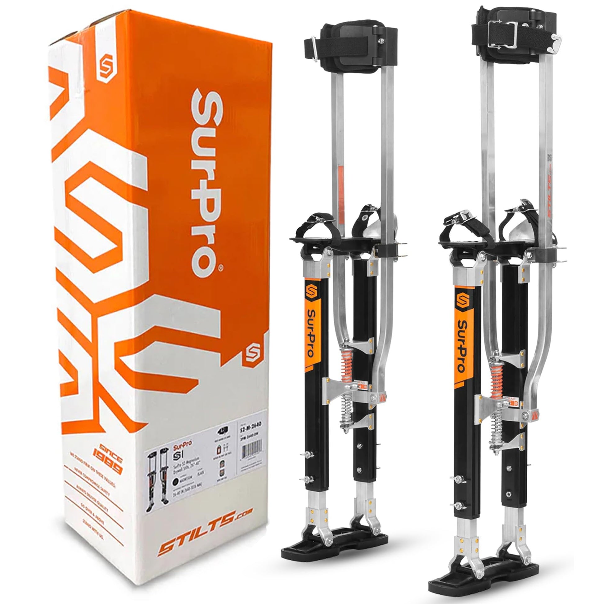 SurPro Double-Sided Drywall Stilts, Magnesium Base, 26” - 40” Height, QuadLock Contractor-Grade Stilts (S2-M-2640) for Drywallers, Painters, Ceiling Work, Stilts Drywall