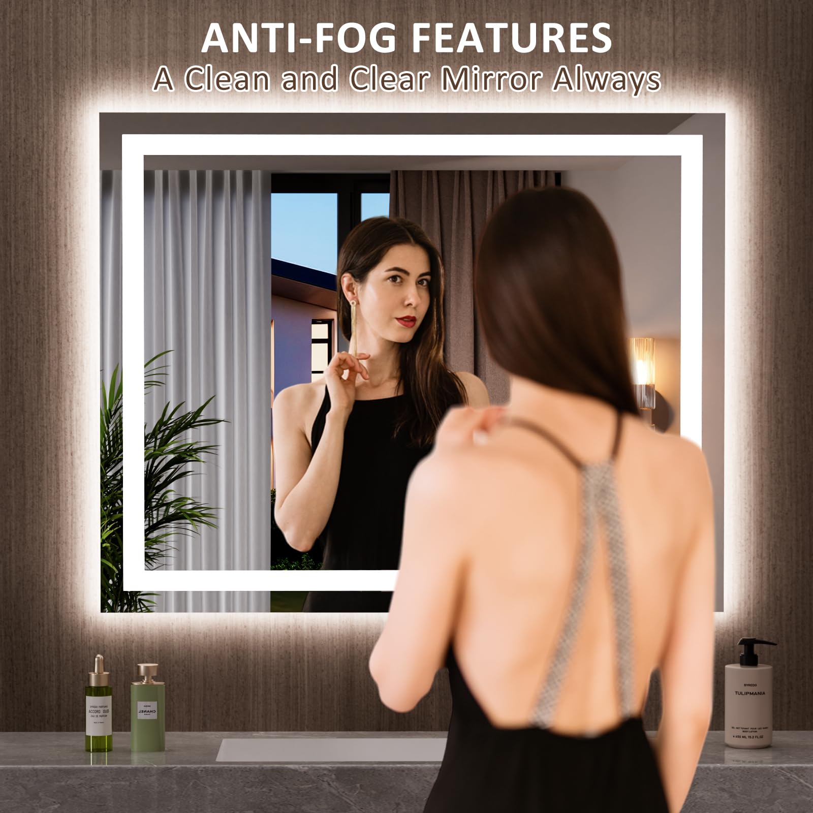 LOAAO 39.4"x31.5" LED Mirror for Bathroom, Lighted Bathroom Mirror with Lights, Anti-Fog, Dimmable, Memory Function, Easy to Install, Clear Reflection