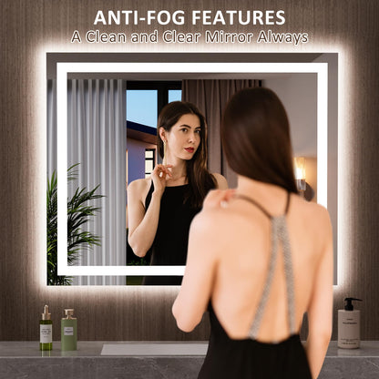 LOAAO 39.4"x31.5" LED Mirror for Bathroom, Lighted Bathroom Mirror with Lights, Anti-Fog, Dimmable, Memory Function, Easy to Install, Clear Reflection