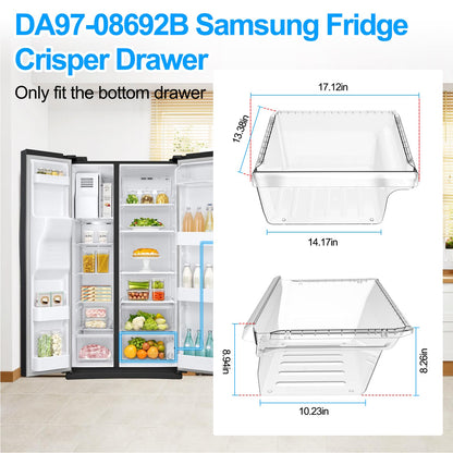 UPGRADED DA97-08692B Refrigerator Crisper Drawer Bin Compatible with Samsung Refrigerator Drawer Replacement RS25J500DSR RS25J500DSG RS25H5000SR DA97-08692A for Samsung Fridge Drawer Bottom