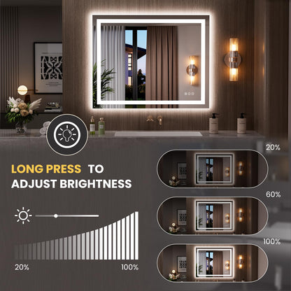LOAAO 39.4"x31.5" LED Mirror for Bathroom, Lighted Bathroom Mirror with Lights, Anti-Fog, Dimmable, Memory Function, Easy to Install, Clear Reflection
