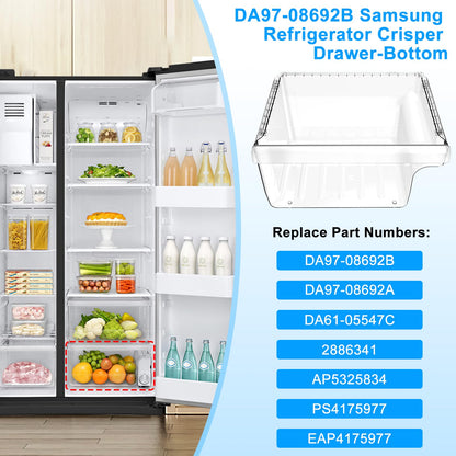 UPGRADED DA97-08692B Refrigerator Crisper Drawer Bin Compatible with Samsung Refrigerator Drawer Replacement RS25J500DSR RS25J500DSG RS25H5000SR DA97-08692A for Samsung Fridge Drawer Bottom