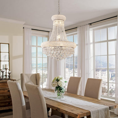 chandiry 12 Lights Chrome Finish Empire Crystal Chandelier Lighting for Dining Room Living Room Foyer Hallway Bedroom Entryway (Dia 22'')